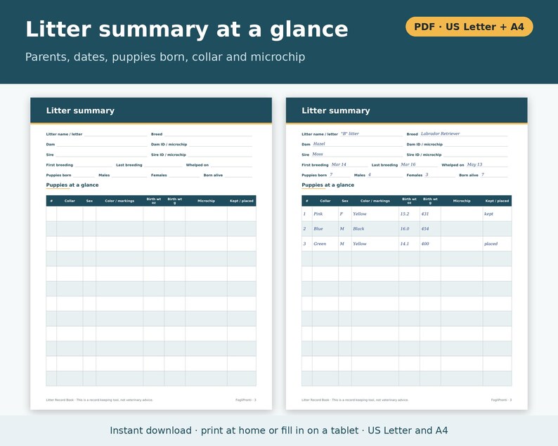 Litter Record Template Printable | Litter Record Sheet and Book for Dog Breeders, Puppy Record Pages, Dog Breeder Forms PDF image 3