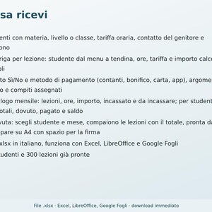 Private Lesson Log in Excel in Italian | Tutoring, Music Lessons, Student Hours and Payments, Printable Receipt image 5