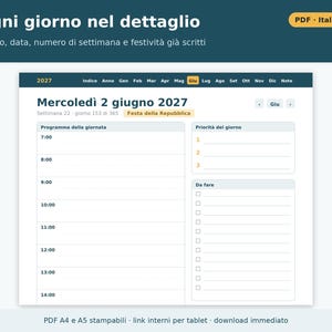 2027 Daily Planner in PDF Format (Printable A4 and A5 Size) | One Page a Day, Dated Daily Planner in Italian, Italian Holidays image 5