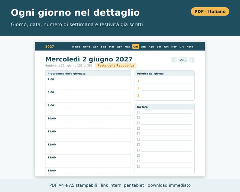 2027 Daily Planner in PDF Format (Printable A4 and A5 Size) | One Page a Day, Dated Daily Planner in Italian, Italian Holidays image 5