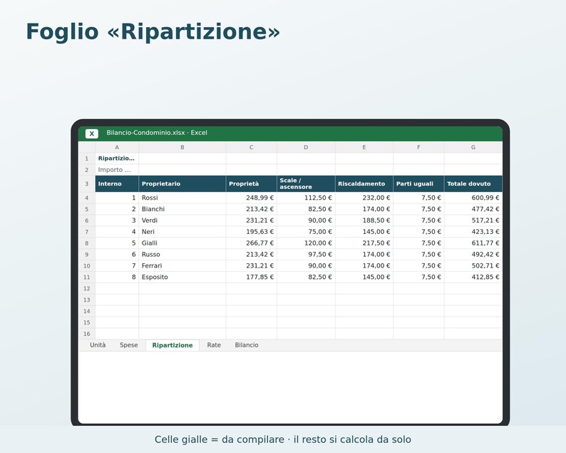 Condominium Budget Excel in Italian | Expense Breakdown by Thousandths, Installments, Budget and Final Report, Self-Managed Condominium image 3