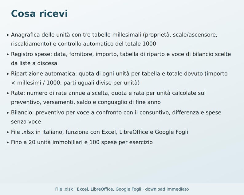 Condominium Budget Excel in Italian | Expense Breakdown by Thousandths, Installments, Budget and Final Report, Self-Managed Condominium image 6