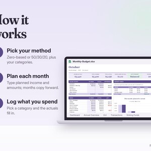 Arkusz kalkulacyjny budżetu Google Sheets i Excel | Miesięczny planer budżetu, budżet zerowy, szablon 50/30/20 zdjęcie 4