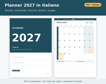 Planner 2027 in het Italiaans (digitaal en printbaar PDF) | Week- en maandplanner, Italiaanse feestdagen, doelen, budget, gewoonte-tracker