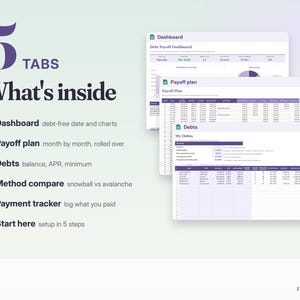 Debt Payoff Tracker Google Sheets & Excel | Debt Snowball Avalanche Calculator, Debt Free Date, Credit Card Payoff Planner imagen 2