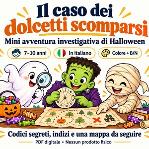 El caso de los caramelos desaparecidos: juego de detectives de Halloween para niños, PDF en italiano