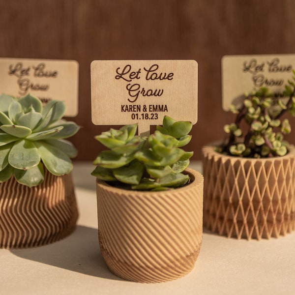 Let Love Grow Succulent Plant Sticks for Bridal Shower Wedding Favors,Let Love Grow Plant Tags, Custom Wedding plant favors for Guests