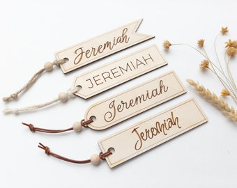 Personalized Name Tag, Gift Tag, Engraved Tag, Wooden Name Tag, Customized Engraving Ribbon