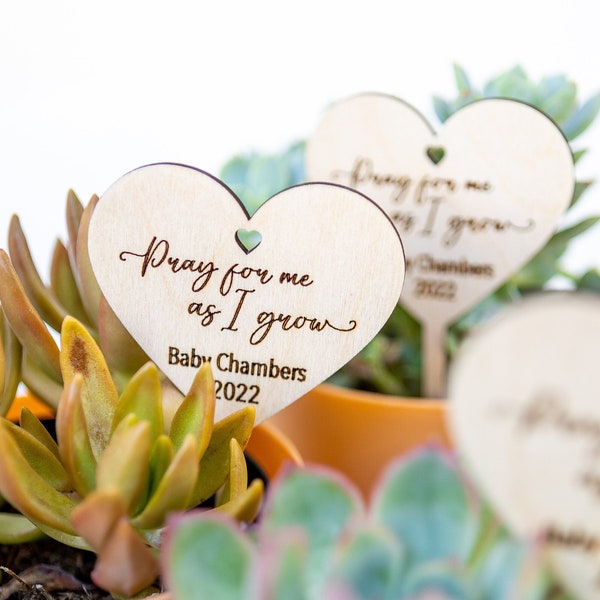 Pray For Me Heart Succulent Plant Tag Stick, Baby Shower Favor, Baptism Plant Tag Favor,Pray for Me Plant Stake, Succulent Tags, Giveaways