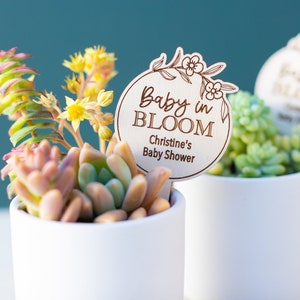 Baby in Bloom Plant Stakes: Engraved Wood Baby Shower Favors