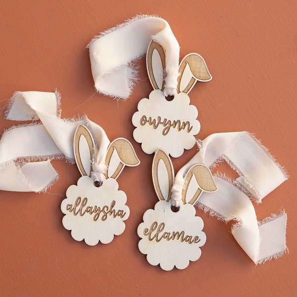 Easter Basket Name Tags,Personalized Easter Bunny Ears Name Tags, Bunny Ears Name Tags for Easter Basket Gift, Wooden Personalized Bunny Tag