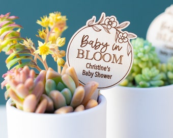 Baby in Bloom Plant Stakes: Engraved Wood Baby Shower Favors
