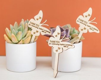 Personalized Butterfly Plant Sticks: First Birthday Party Favors