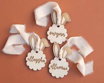 Easter Basket Name Tags,Personalized Easter Bunny Ears Name Tags, Bunny Ears Name Tags for Easter Basket Gift, Wooden Personalized Bunny Tag