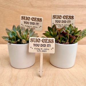 Personalized Graduation Plant Stick: Wooden Succulent Tag