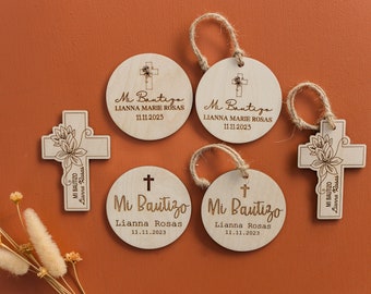 Mi Bautizo Wooden Circle Keepsake, Mi Bautizo Candle Decoration, Bautizo Cross Wooden Tags,Baptism Candle Decorations, Baptism Tags Keepsake