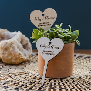 Baby in Bloom Plant Stick Favors: Engraved Wood Baby Shower Decor