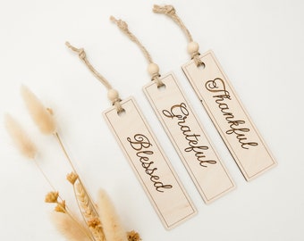 Thankful Blessed Grateful Thanksgiving Tags Set of Three  | Thanksgiving Tag Decor | Fall Wooden Thanksgiving Signs | Laser Cut Wooden Tags