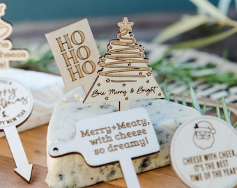Christmas Charcuterie Cheese Food Picks,Wooden Food Cheese Labels,Cheese Markers,Christmas Cheese Board Decor Accessories,Cheese Picks