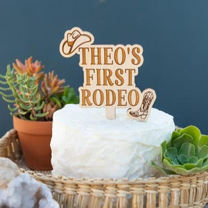 First Rodeo Birthday Cake Topper: Engraved Birch Wood