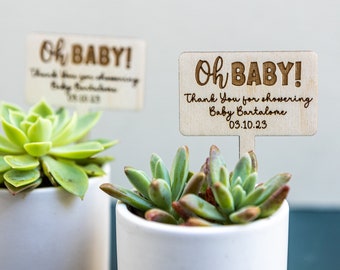 Oh Baby Succulent Plant Stick, Plant Tags Baby Shower, Rectangular Wooden Plant Stick Favors, Custom Thank you Favors, Party plant Stakes