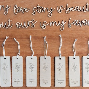 Personalized Wooden Bookmark: Engraved Wedding Place Card