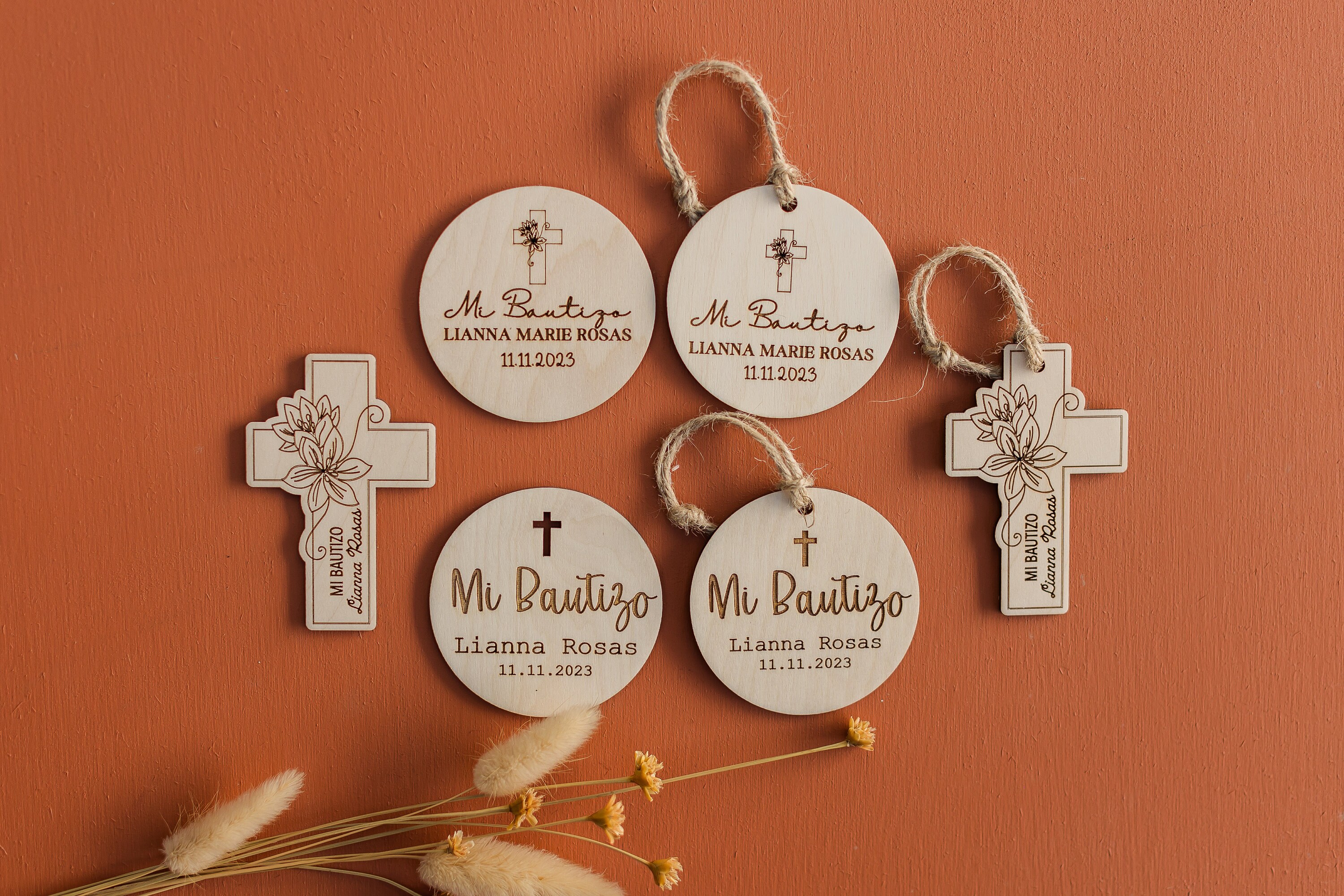 Mi Bautizo Wooden Candle Tags: Personalized Baptism Favors