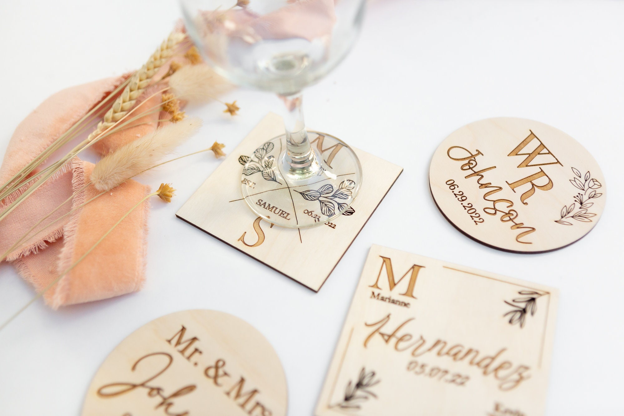 Personalized Wedding Coasters - Laser Engraved Wooden Personalized Wedding Coasters - Laser Engraved Wooden