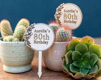 Personalized Birthday Plant Stick Favors: Laser Engraved Wood Tags
