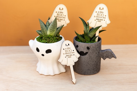 Personalized "A Little BOO is Almost Due" Plant Stick, Halloween Baby Shower Favor
