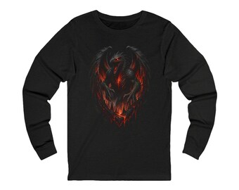 Fiery Winged Raven Heart Sweatshirt, Gothic Fantasy Pullover