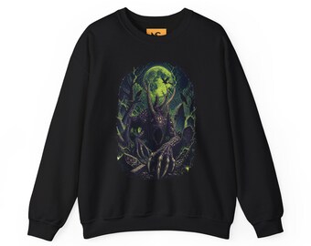 Eldritch Graveyard Monster Sweatshirt, Dark Fantasy Gothic Horror Crewneck, Spooky Cemetery Pullover