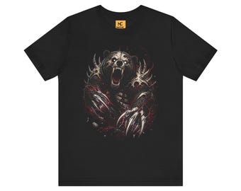 Dark Fantasy Metal Bear Sweatshirt: Feral Beast with Bony Armor, Glowing Eyes