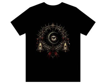 Gothic Christmas T-Shirt: Evil Eye, Crescent Moon & Yule Bell Wreath