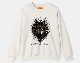 Gothic Wolf Sweatshirt, Crescent Moon Dark Forest Graphic Crewneck