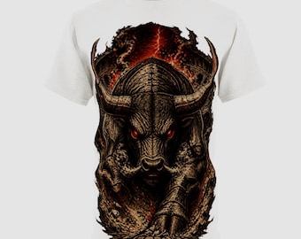 Demon Bull Graphic T-Shirt, Fiery Hell Bull, Dark Fantasy Horror Tee