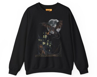 Gothic Castle & Dragon Sweatshirt | Dark Fantasy Full Moon Crewneck