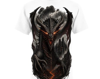 Fiery Black Dragon Tee | Dark Fantasy Dragon Illustration