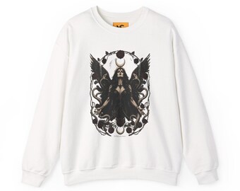 Gothic Winged Goddess Sweatshirt, Dark Fantasy Crewneck, Occult Snake & Rose Apparel