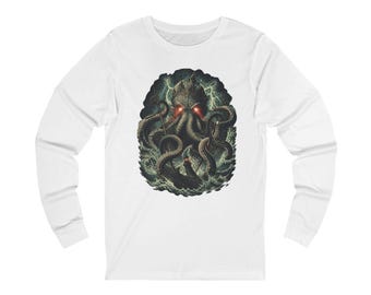 Cthulhu Octopus Illustration Long Sleeve Tee | Lovecraft Horror Shirt