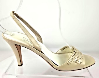 Salvatore Ferragamo Fiemme Bone Leather Slingback Heels Size 9 AA Italy VTG