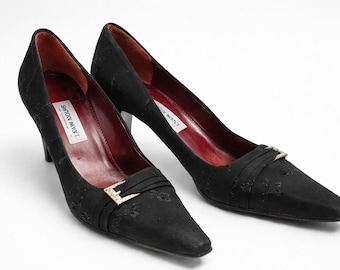 Bruno Magli Italy Black Pumps Gold Detail High Vamp Heels Sz 39 Vintage