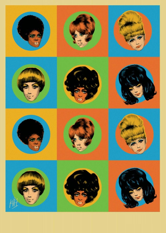 1960s Retro Kitsch Hair Pinup Girls Repeat Pattern Poster A3 Etsy