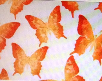 Butterfly Print outdoor  orange- white fabric. Durable water repellent fabric