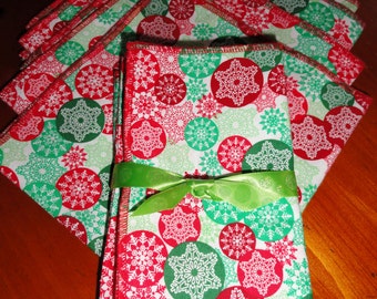 Set of 6. Holidays cloth Christmas Napkins. Size is 14"x15". 100% cotton.Red green colors.New Year napkins.