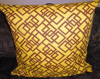 Designer Outdoor Pillow Cover 26"x26"Geometric patterns,Yellow,brown.Designer Pillow - Decorative Pillow - Throw Pillow