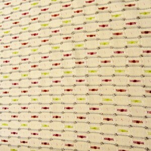Geometric lattice dot woven fabric by yard,White natural with lime pink dots.Drapery, upholstery fabric by yard. 12 yards.