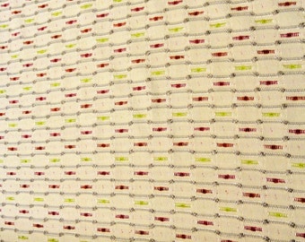 Geometric lattice dot woven fabric by yard,White natural with lime pink dots.Drapery, upholstery fabric by yard. 12 yards.