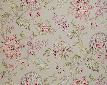 Linen rayon neutral purple pink floral fabric for drapery panels or upholstery.20.99 per yard.12 yards in stock.