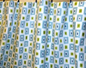 Contemporary Dot Geometric Marine linen fabric.Blue, green fabric by the yard. 6,5 yards.Great fabric for the boy room!